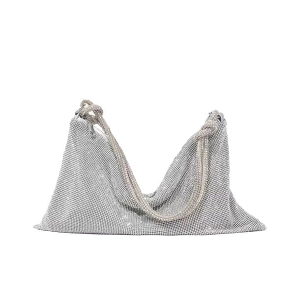 Crystal Metallic Look Evening Bag Handbag Rope Type Handle Black