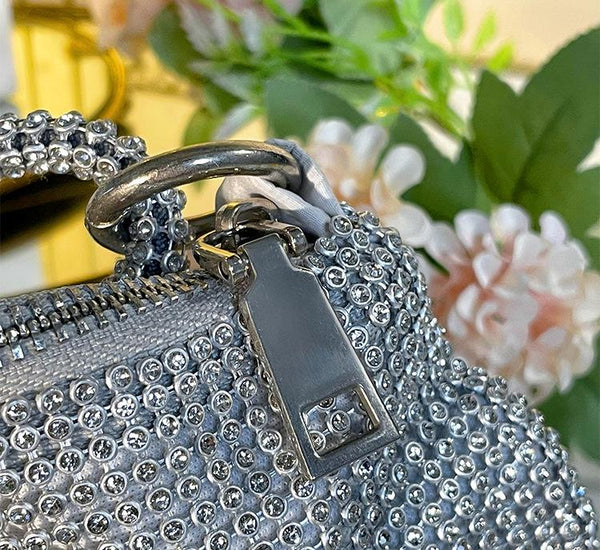 Crystal Metallic Look Evening Bag Handbag Rope Type Handle Gold