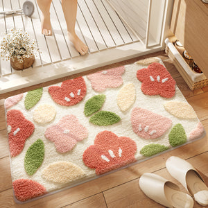 Floral Flowers Bath Bathroom Mat Rug Quick Dry Non Slip Pink