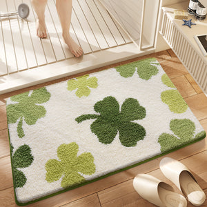Four Leaf Clover Bath Bathroom Mat Rug Quick Dry Non Slip Green