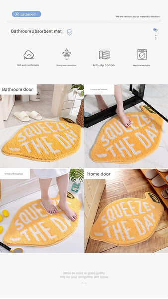 Squeeze The Day Lemon Microfibre Bath Mat Non Slip Machine Washable 46 x 76cm