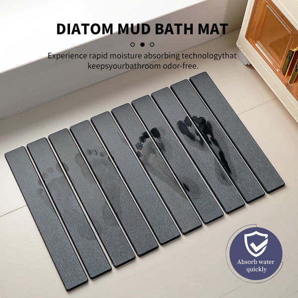 Foldable Diatomaceous Bath Mat Quick Dry Non Slip Odour Free 60 x 39cm Grey