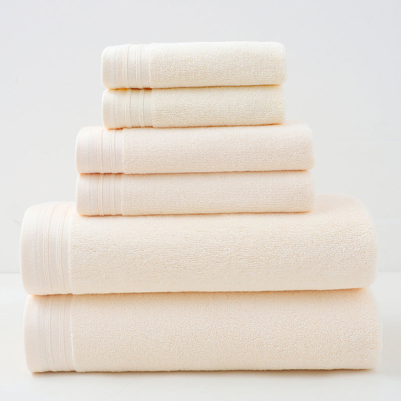 6 Pce Luxury Combed Cotton Hand Bath Towel Flannel Facecloth Set Ivory Cream