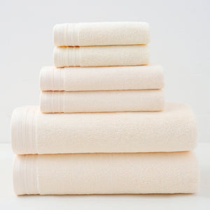 6 Pce Luxury Combed Cotton Hand Bath Towel Flannel Facecloth Set Ivory Cream