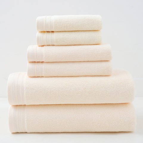 6 Pce Luxury Combed Cotton Hand Bath Towel Flannel Facecloth Set Ivory Cream