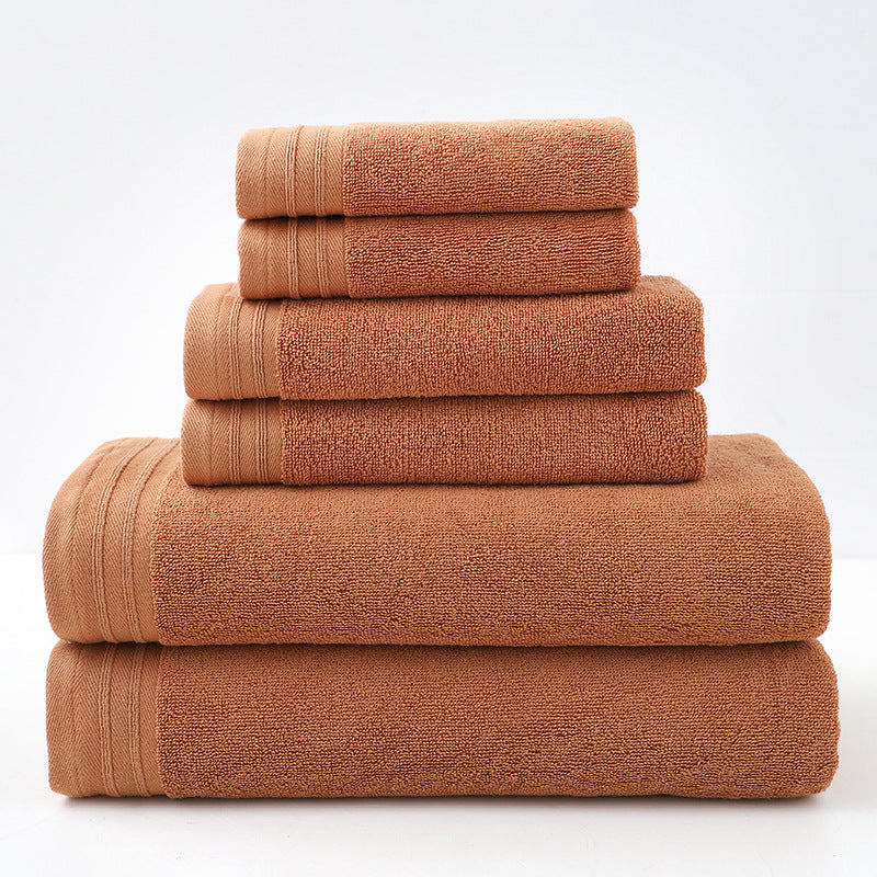 6 Pce Luxury Combed Cotton Hand Bath Towel Flannel Facecloth Set Caramel