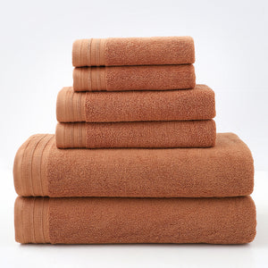 6 Pce Luxury Combed Cotton Hand Bath Towel Flannel Facecloth Set Caramel
