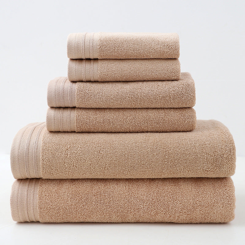 6 Pce Luxury Combed Cotton Hand Bath Towel Flannel Facecloth Set Camel