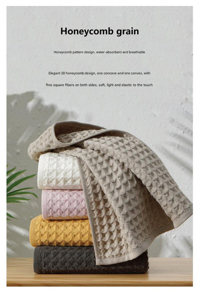 3 Pce Cotton Waffle Honeycomb Bath Hand Facecloth Flannel Towel Set Off White