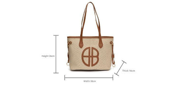 Stylish Large Capacity Tote Shoulder Bag PU Leather Trim Logo Detail Black