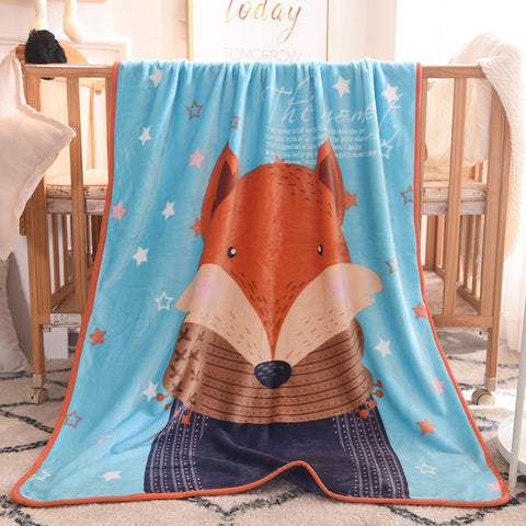 Kids Nursery Plush Fleece Blanket Throw Rug Cartoon Animal 100 x 140cm Fox