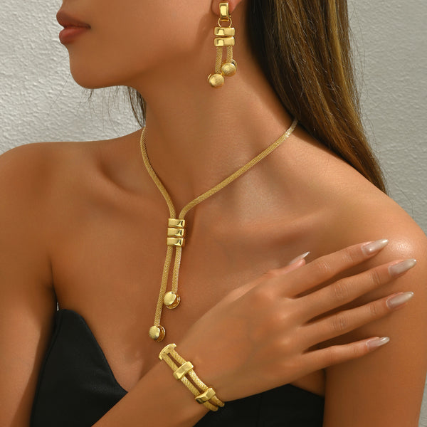 3 Piece Tassel Mesh Chain Jewellery Set Necklace Bracelet Dangle Earrings
