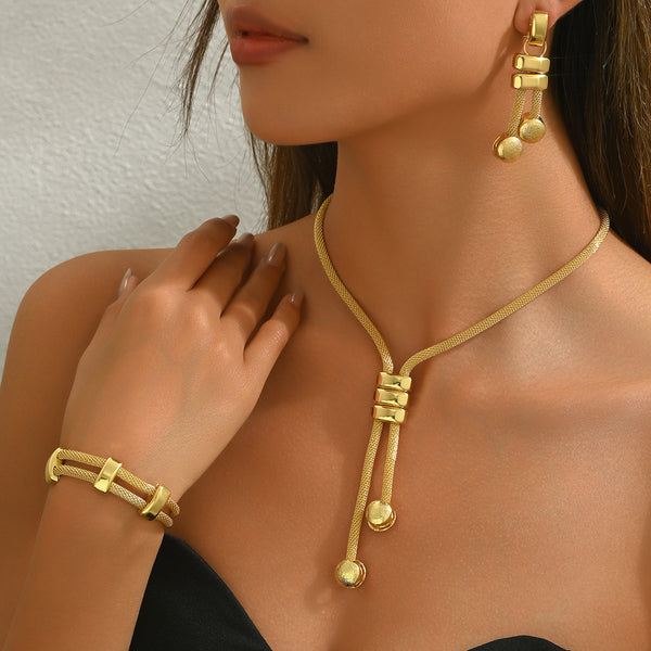 3 Piece Tassel Mesh Chain Jewellery Set Necklace Bracelet Dangle Earrings