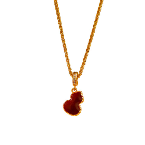 Gourd Calabash Pendant Necklace Textured Adjustable Chain Red