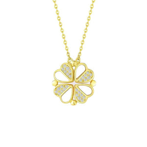 Sterling Silver Magnetic Convertible Clover Hearts Pendant Necklace Gold Plated