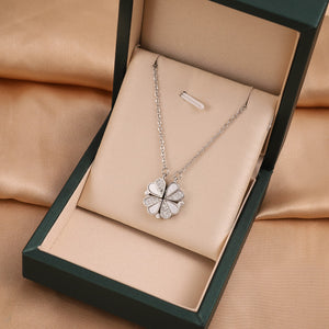 Sterling Silver Magnetic Convertible Clover Hearts Pendant Necklace Platinum Plated