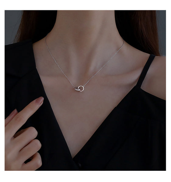 Love Unity Interlocking Rings Pendant Necklace CZ Copper Base Platinum Plated
