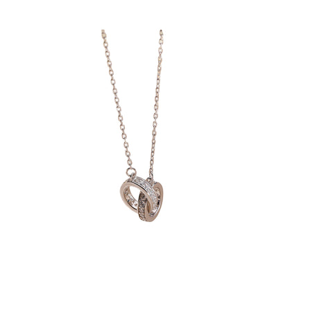 Love Unity Interlocking Rings Pendant Necklace CZ Copper Base Platinum Plated