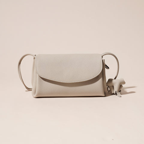 Genuine Pebbled Leather Crossbody Shoulder Bag Elephant Charm Off White