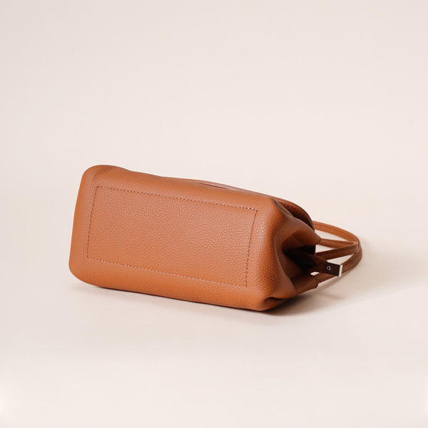 Genuine Pebbled Leather Crossbody Shoulder Bag Elephant Charm Golden Brown
