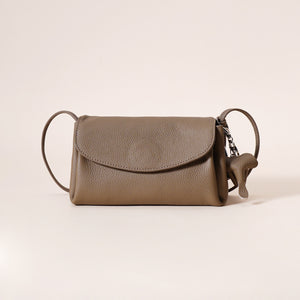 Genuine Pebbled Leather Crossbody Shoulder Bag Elephant Charm Dark Grey