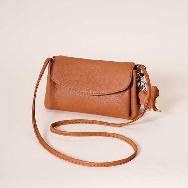 Genuine Pebbled Leather Crossbody Shoulder Bag Elephant Charm Black