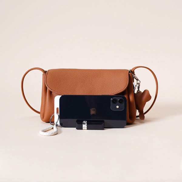 Genuine Pebbled Leather Crossbody Shoulder Bag Elephant Charm Black