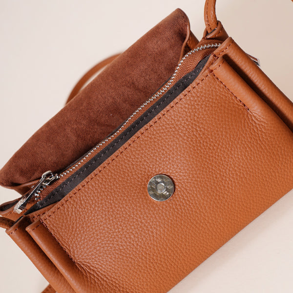 Genuine Pebbled Leather Crossbody Shoulder Bag Elephant Charm Black