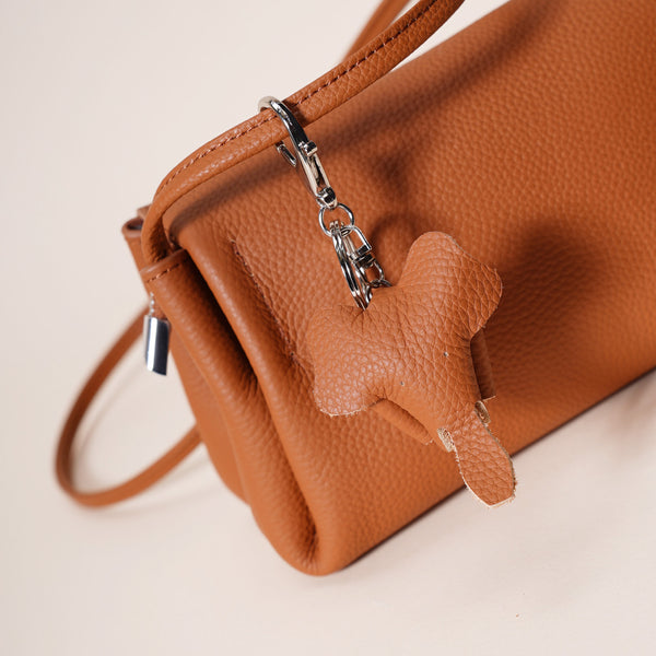 Genuine Pebbled Leather Crossbody Shoulder Bag Elephant Charm Black