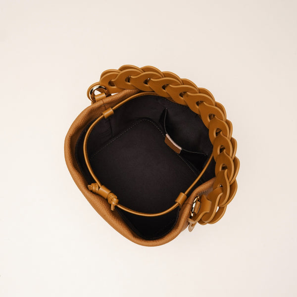 Genuine Leather Mini Bucket Crossbody Bag Braided Handle Drawstring Off White