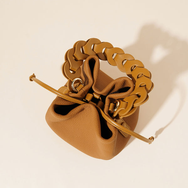 Genuine Leather Mini Bucket Crossbody Bag Braided Handle Drawstring Biscuit