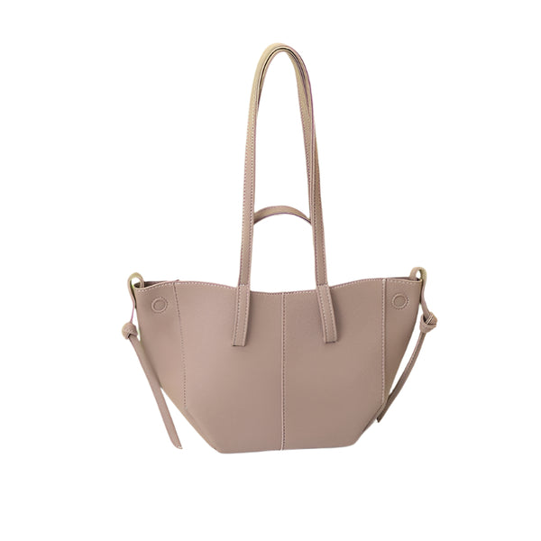 Faux PU Leather Tote Shoulder Handbag Bag Contrast Stitching Snap Closure Grey