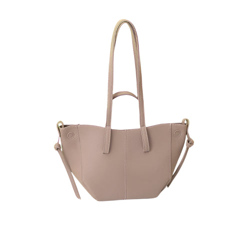 Faux PU Leather Tote Shoulder Handbag Bag Contrast Stitching Snap Closure Grey