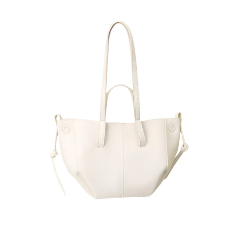 Faux PU Leather Tote Shoulder Handbag Bag Contrast Stitching Snap Closure White