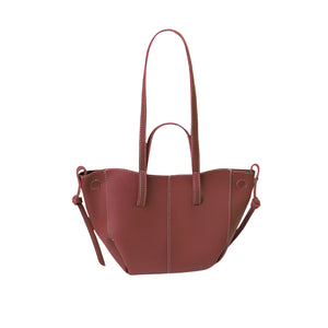 Faux PU Leather Tote Shoulder Handbag Bag Contrast Stitching Snap Closure Red