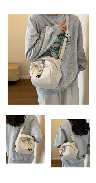 Lightweight Canvas Crossbody Shoulder Satchel Bag Adjustable Strap White