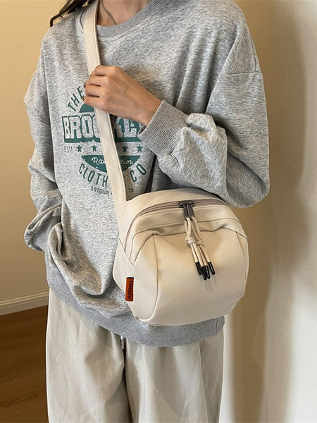 Lightweight Canvas Crossbody Shoulder Satchel Bag Adjustable Strap White