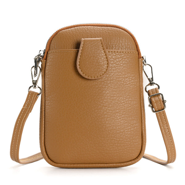 Faux PU Leather Crossbody Shoulder Phone Bag Adjustable Strap Brown