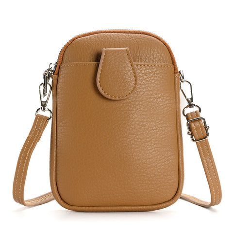 Faux PU Leather Crossbody Shoulder Phone Bag Adjustable Strap Brown