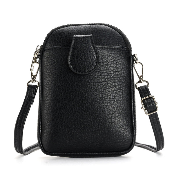 Faux PU Leather Crossbody Shoulder Phone Bag Adjustable Strap Black