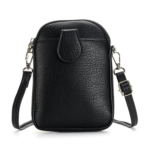 Faux PU Leather Crossbody Shoulder Phone Bag Adjustable Strap Black