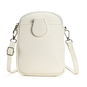 Faux PU Leather Crossbody Shoulder Phone Bag Adjustable Strap Off White