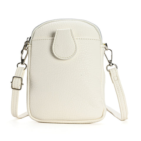 Faux PU Leather Crossbody Shoulder Phone Bag Adjustable Strap Off White