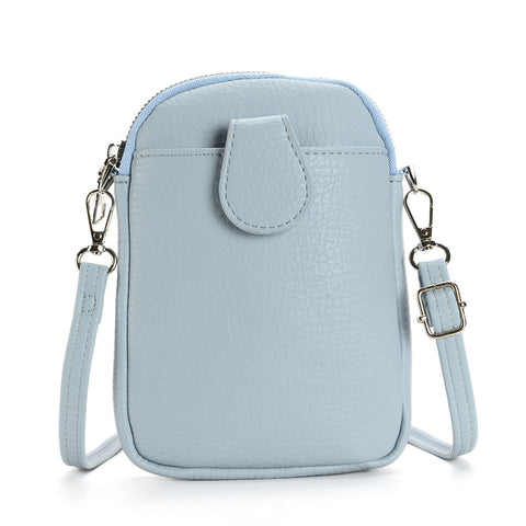 Faux PU Leather Crossbody Shoulder Phone Bag Adjustable Strap Blue