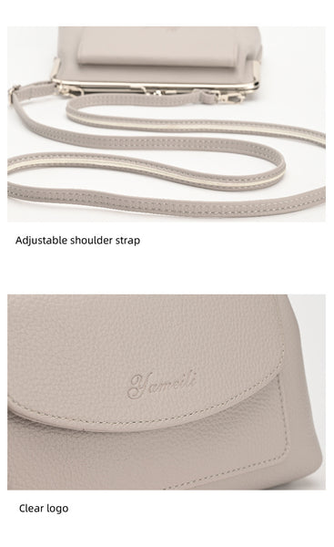 Faux PU Leather Crossbody Bag Clutch Purse Detachable Strap Kiss Lock Taupe