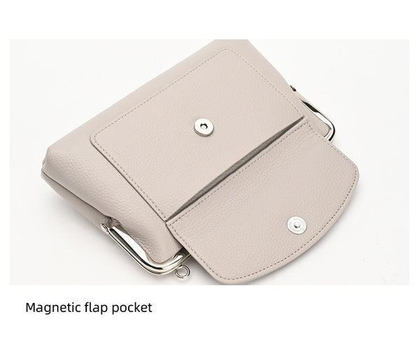 Faux PU Leather Crossbody Bag Clutch Purse Detachable Strap Kiss Lock Taupe