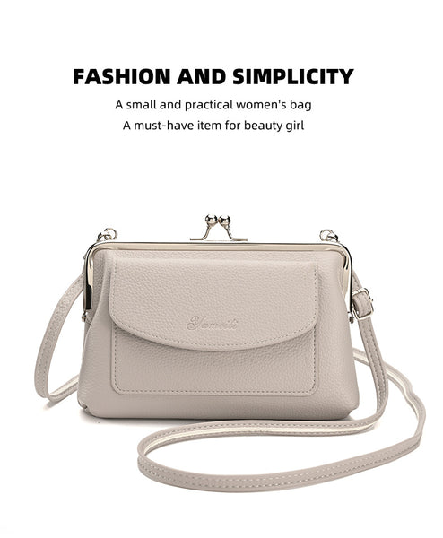 Faux PU Leather Crossbody Bag Clutch Purse Detachable Strap Kiss Lock Pink