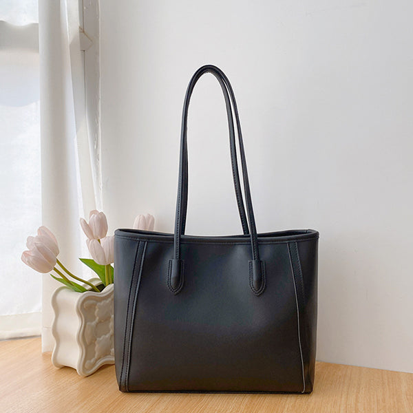 Faux PU Leather Tote Shoulder Bag Pom Pom Charm Black