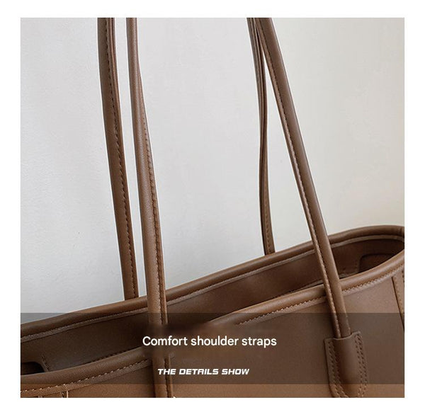 Faux PU Leather Tote Shoulder Bag Pom Pom Charm Brown