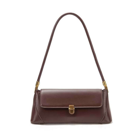 Faux PU Leather Baguette Underarm Shoulder Bag Handbag Gold Clasp Brown